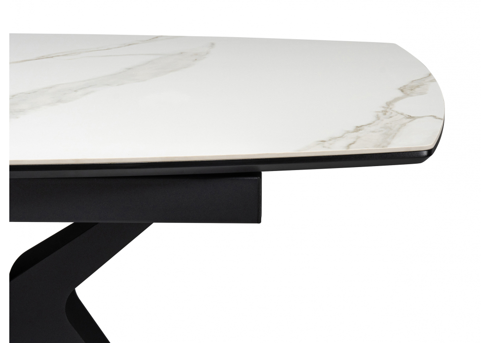 Керамический стол Woodville Риполь 140(180)х80 белый мрамор snow white, черный, ножки черные