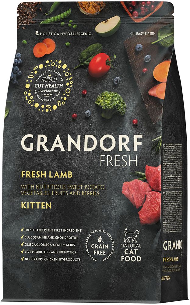 Grandorf Fresh 2кг Holistic Lamb&amp;Sweet Potato Сухой корм для котят, свежее мясо ягненка с бататом