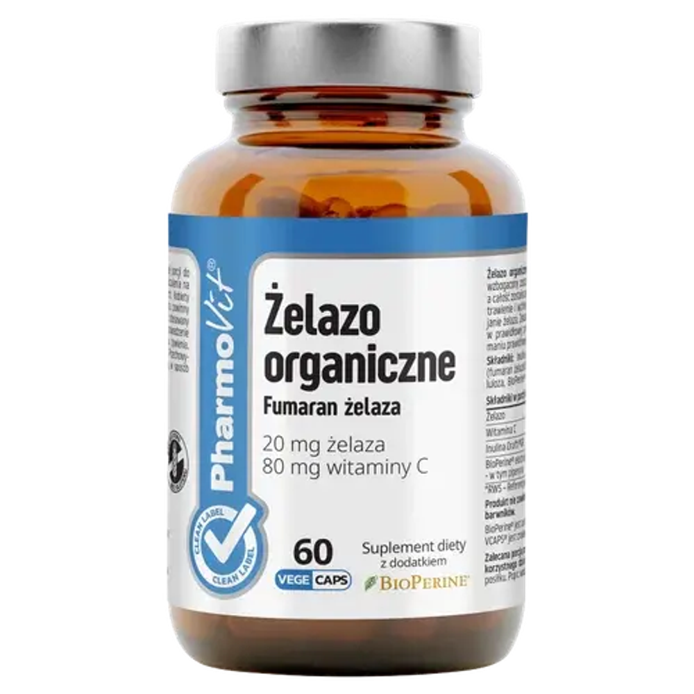 БАД Pharmovit Organic Iron 20 мг, 60 капсул