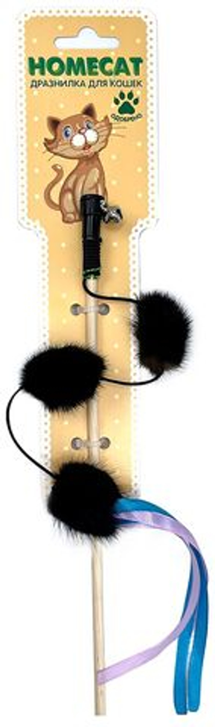 HOMECAT Дразнилка для кошек Три помпона на резинке с лентами и бубенчиком