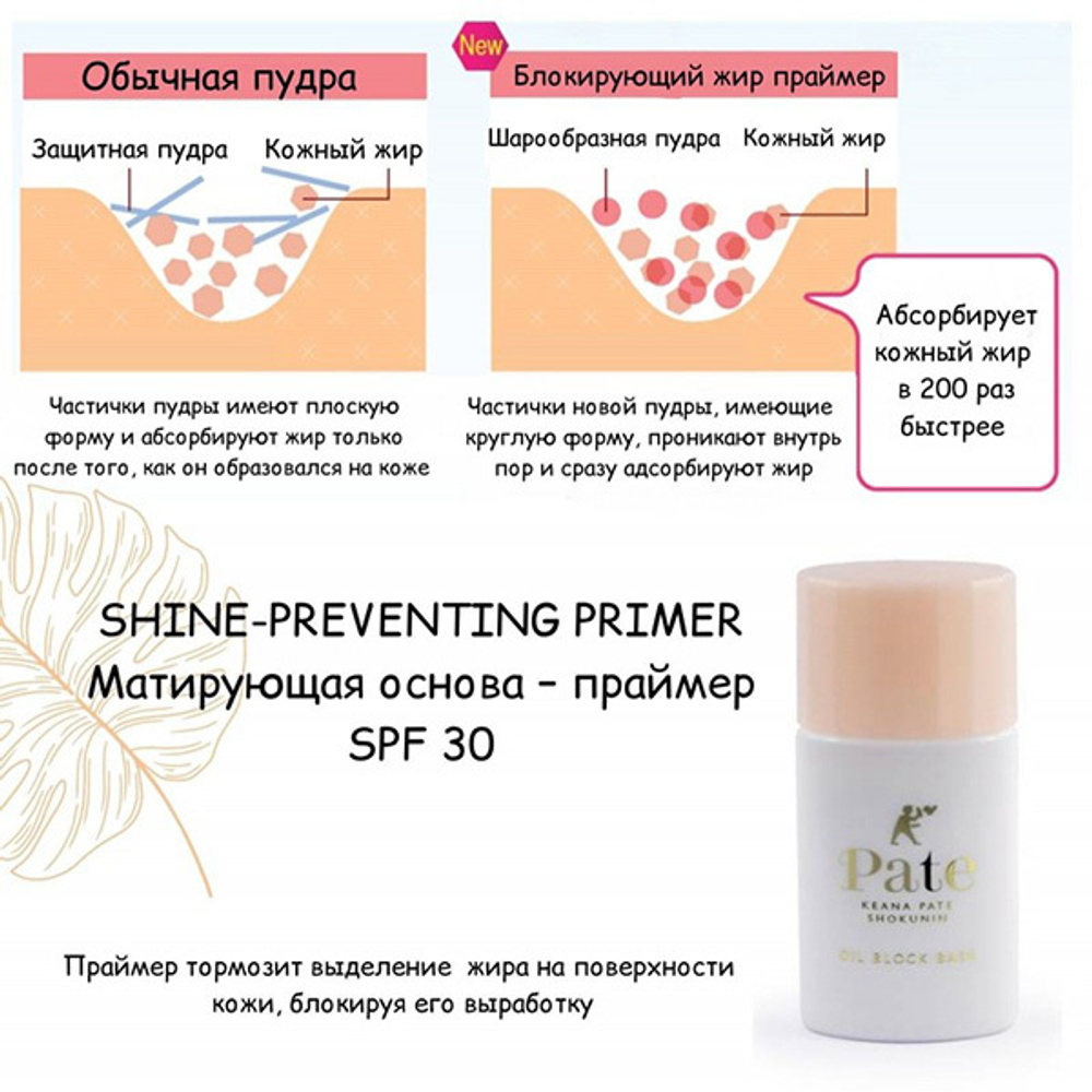 Матирующая основа-праймер под макияж SPF30 PA++ Sana Pore Putty Oil Block Base 25мл