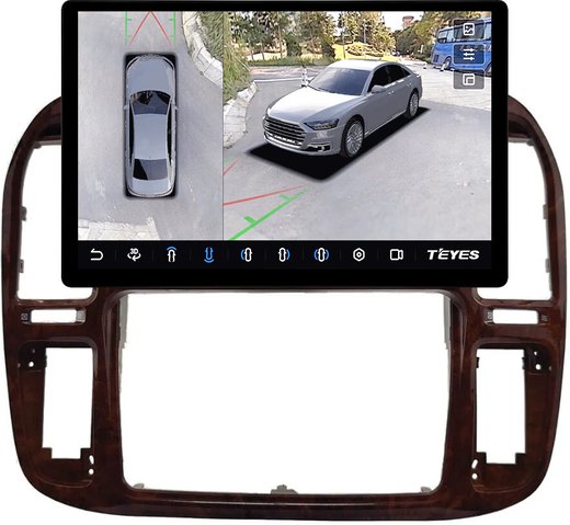 Магнитола для Toyota Land Cruiser 100, Lexus LX470 1998-2002 (кондиционер или климат внизу, рамка дерево) - Teyes CC3-2K-360 монитор 13" 2K QLED на Android 10, 6Гб+128Гб, CarPlay, 4G SIM-слот, 4 камеры в комплекте