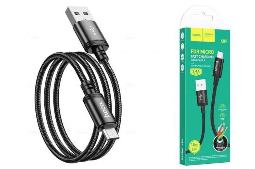Дата-кабель универ. micro USB /Android/ 1 м, 2.4А черный (HOCO.)