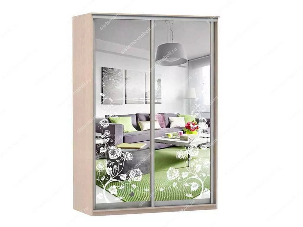 Шкаф купе Модерн 1490х600 2-х дверный 2-х секционный зеркальный с пескоструем №3 ясень