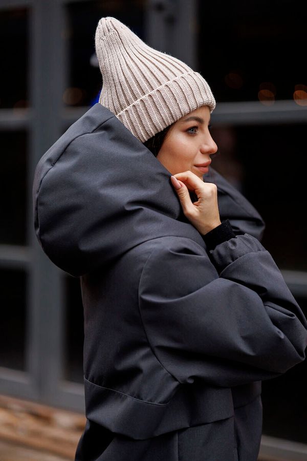 Парка Утепленная женская антрацит - фото 4