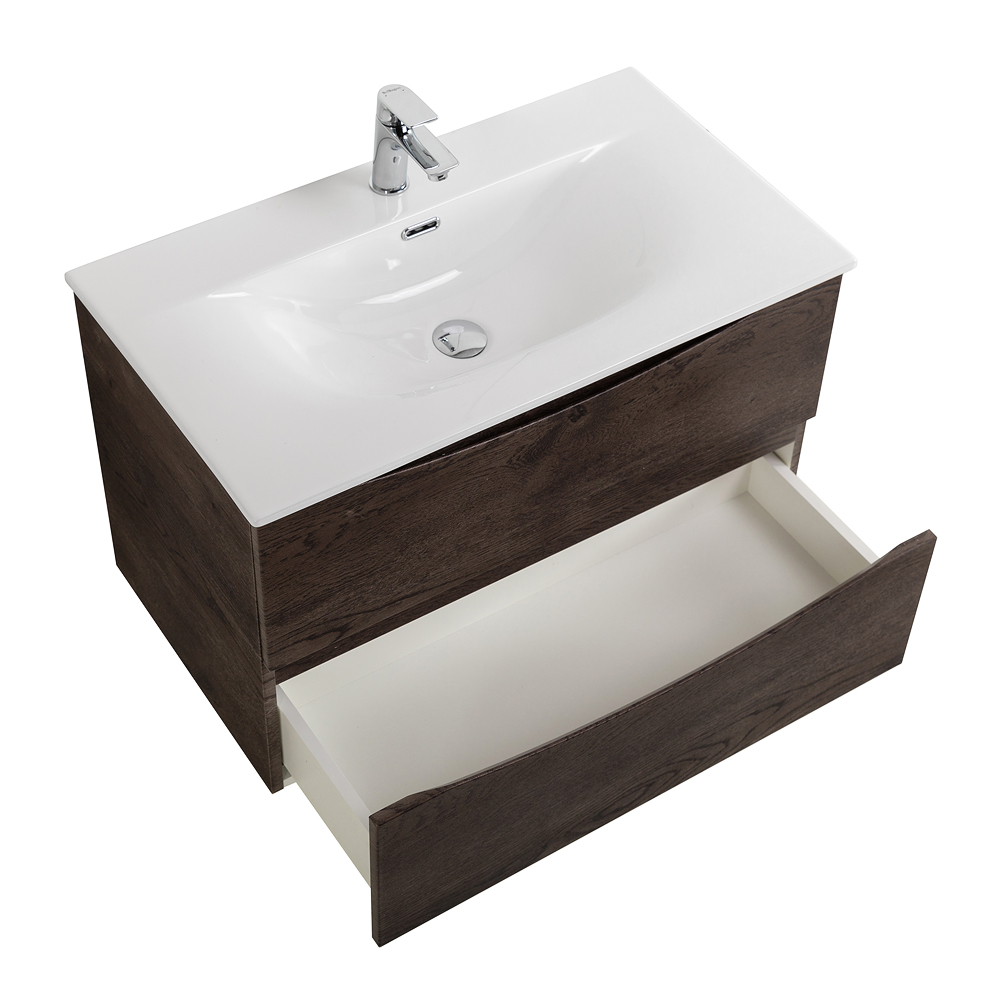 Тумба с раковиной подвесная BelBagno MARINO-CER-N-800-2C-SO-RNG-P Rovere Nature Grigio, раковина белая BB-8099-80