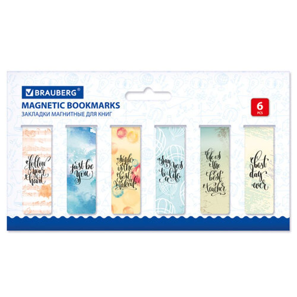 Закладки для книг МАГНИТНЫЕ, "MIX 2", набор 30 шт., 60x20 мм, BRAUBERG, 113178