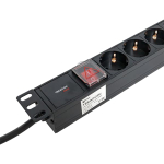 Блок розеток PDU TERACOM PRO 19" 1U 16А/250В 8 розеток Schuko с выключателем шнур питания длиной 2 метра сечение 3x1,5 мм2 вилка Schuko корпус алюминий черный
