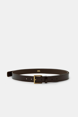 ZARA УДЛИНЕННЫЙ РЕМЕНЬ ИЗ 100% КОЖИ, КОРИЧНЕВЫЙ