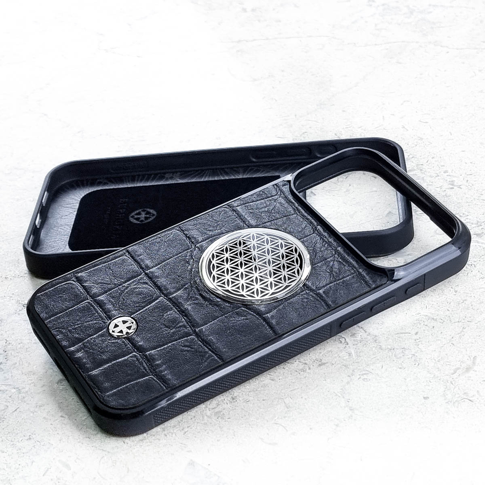 Эксклюзивный чехол iPhone 17 pro max натуральная кожа сакральная геометрия цветок жизни - Euphoria HM Premium