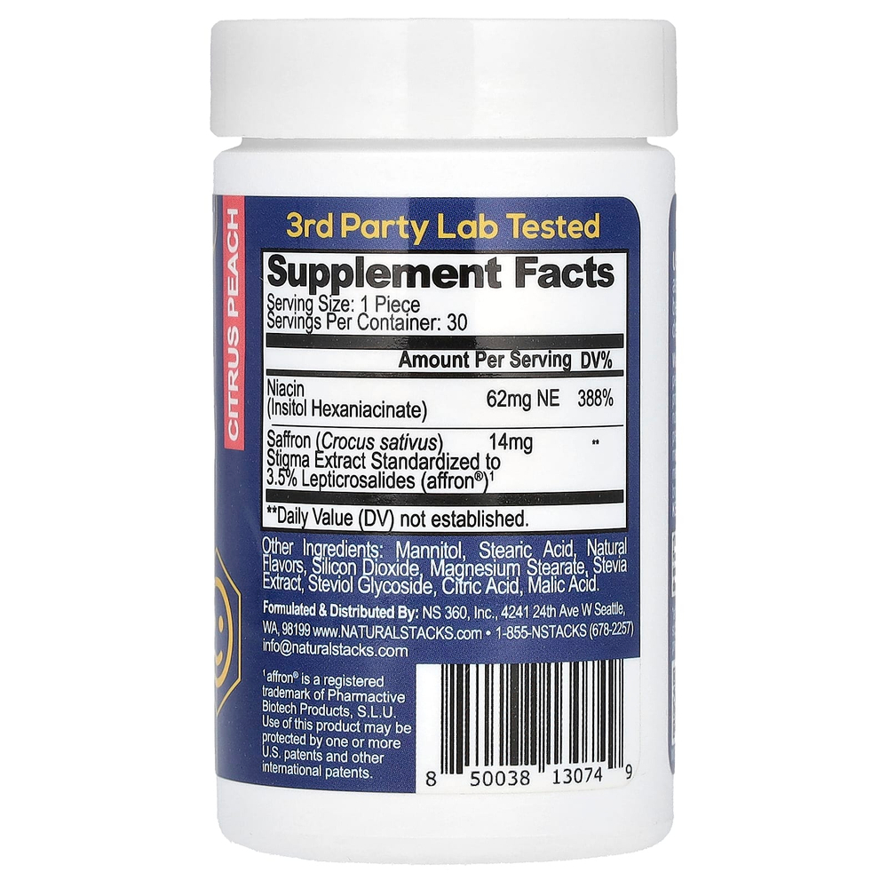 Natural Stacks, Mood Bites, цитрусовый и персик, 30 шт. Без сахара