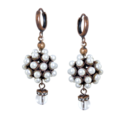 Серьги жемчужные шары с кварцем