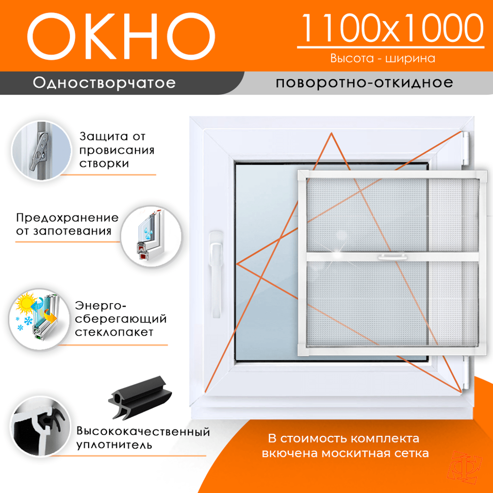 Пластиковое окно 1100 х 1000 ТермА Эко + Москитная сетка
