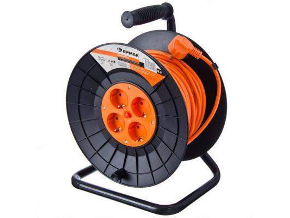 Удлинитель на катушке 25м ЕРМАК с/з 4 гнезда, евро, 3*1,0мм2 (4шт/кор)