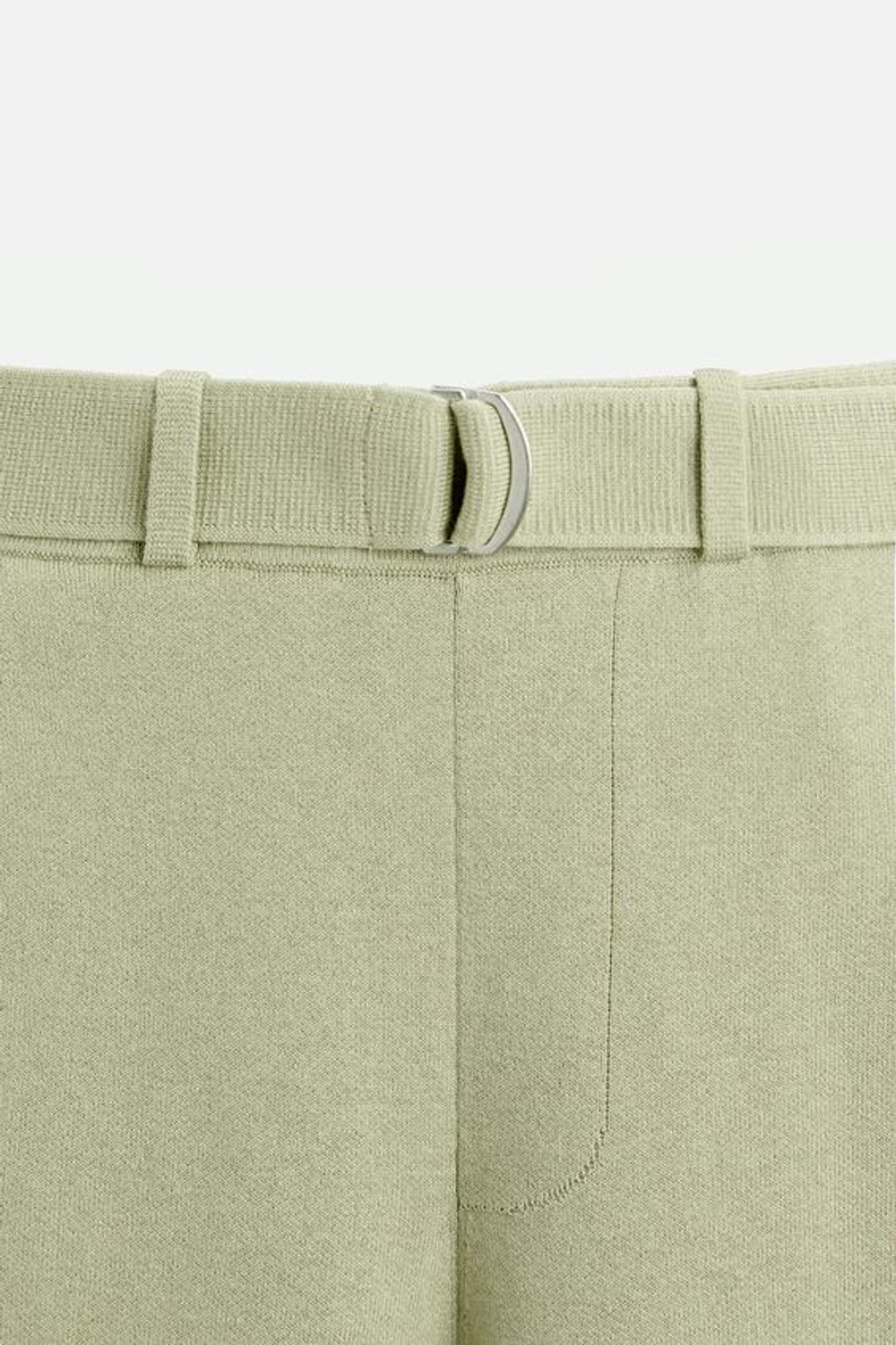 ZARA X NANUSHKA ТРИКОТАЖНЫЕ БРЮКИ С ПОЯСОМ, СВЕТЛО-ЗЕЛЕНЫЙ