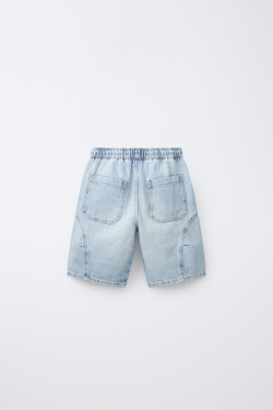 ZARA ДЖИНСОВЫЕ ШОРТЫ BARREL, ВЫЦВЕТШИЙ СИНИЙ