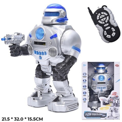 Робот на радиоуправлении 9895 стреляет дисками, подсветка и звук. эффект. в кор.