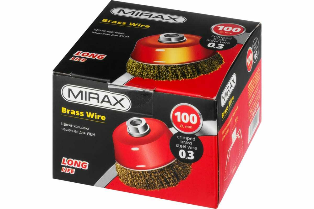 Щетка чашечная для УШМ (латунированная проволока 0,3 мм, 100 мм) MIRAX 35142-100