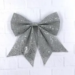 Бант Бриджит 24x28 см., 1 шт., серебро с пайетками, Christmas DeLuxe (86841)