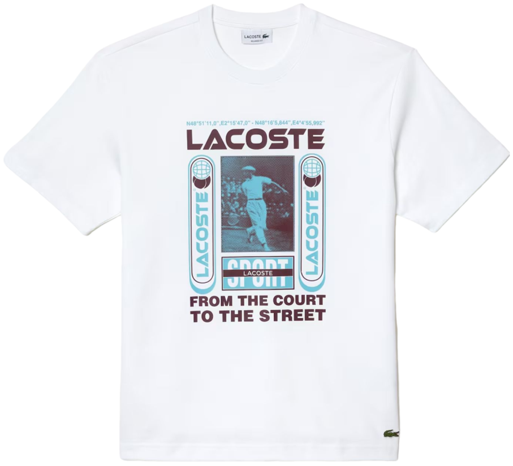 Мужская теннисная футболка Lacoste Relaxed Fit René Lacoste Print T-shirt - white