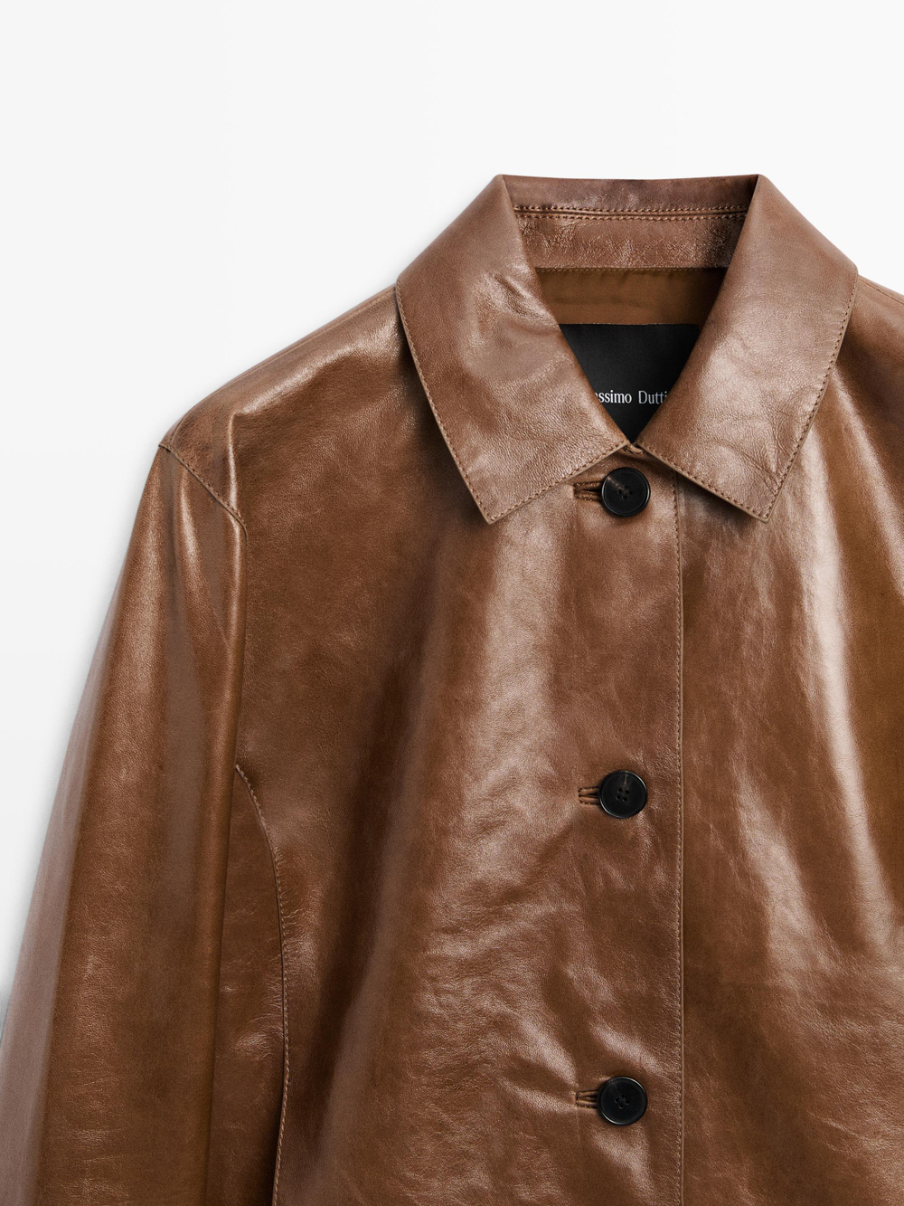 Massimo Dutti Укороченная куртка из кожи наппа, цвет верблюжьей шерсти