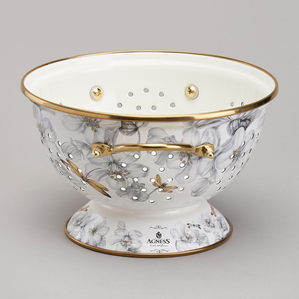 ДУРШЛАГ AGNESS ЭМАЛИРОВАННЫЙ, СЕРИЯ ЯБЛОНЕВЫЙ САД, 20СМ H=14СМ D=20СМ