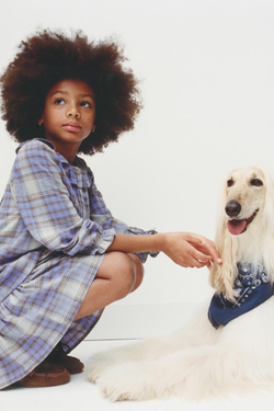 ZARA ПЛАТЬЕ В КЛЕТКУ С ЗАЩИПАМИ, СЕРЫЙ/СИНИЙ