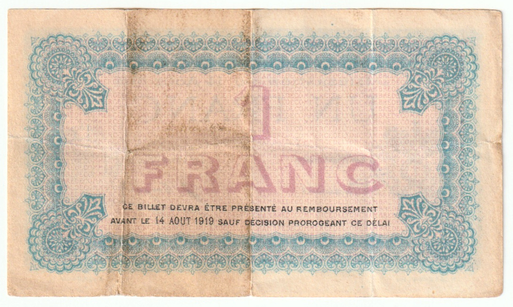 France, 1 Franc - Lyon, 1914 – Regionalism & Emergency Issue, VF