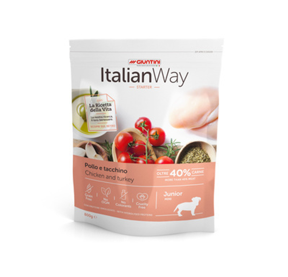 Italian Way Корм для щенков со свежей курицей и индейкой (ITALIAN WAY JUNIOR STARTER CHICKEN/TURKEY) 0,8 кг