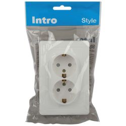 Розетка Intro Style 7-208-01 двойная с заземлением 2X2P+E Schuko со шторками, 16А-250В, IP20, СУ, белый