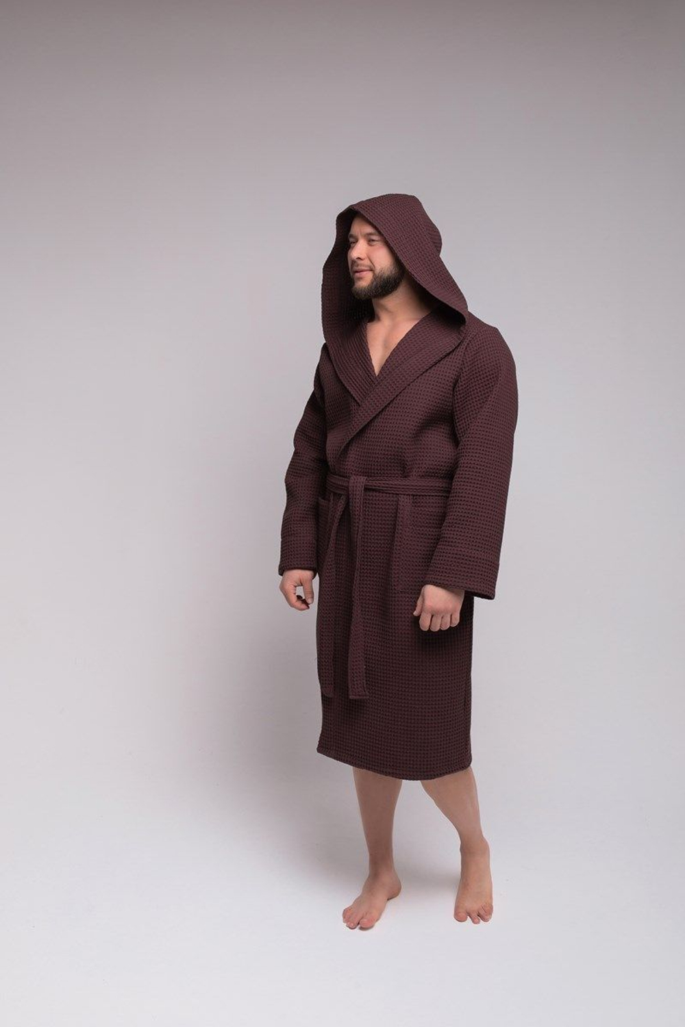 Халат вафельный с капюшоном 56-58 шоколад