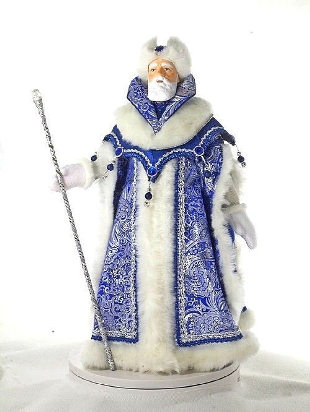 Кукла коллекционная Дед Мороз в боярской шубе из парчи с посохом