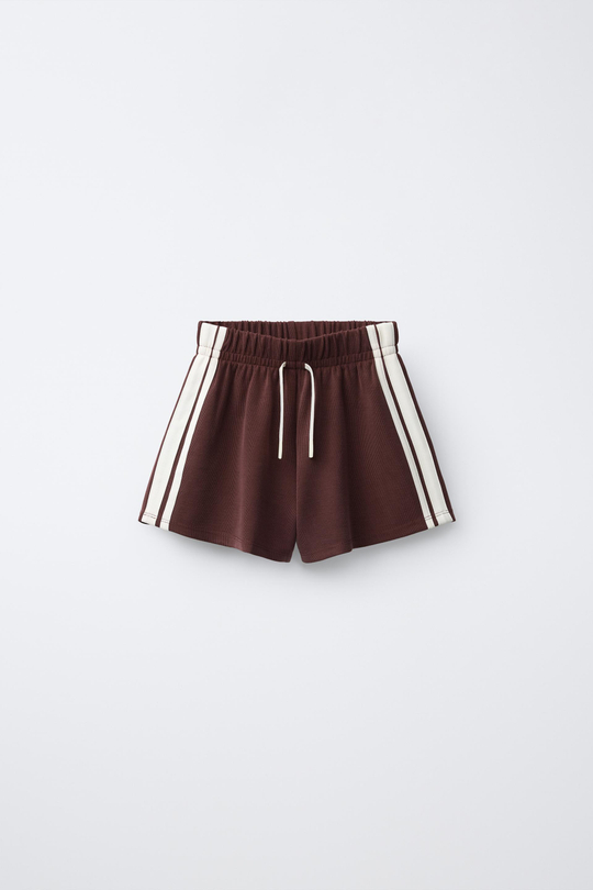 ZARA ШОРТЫ С КОНТРАСТНЫМИ ЛАМПАСАМИ, БОРДОВЫЙ