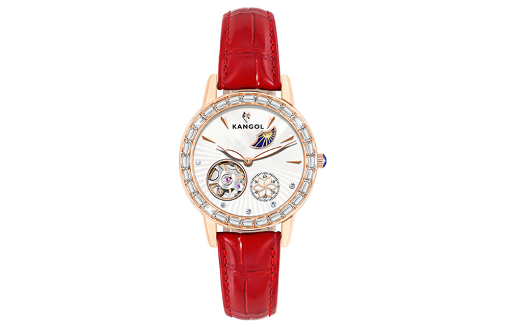 KANGOL Mother Of Pearl Collection Automatic Mechanical Movement Genuine Leather Strap Watch Women"s Watch