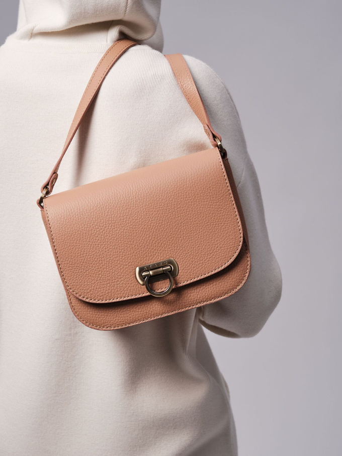 Сумка кожаная на плечо кросс-боди беж.нуга