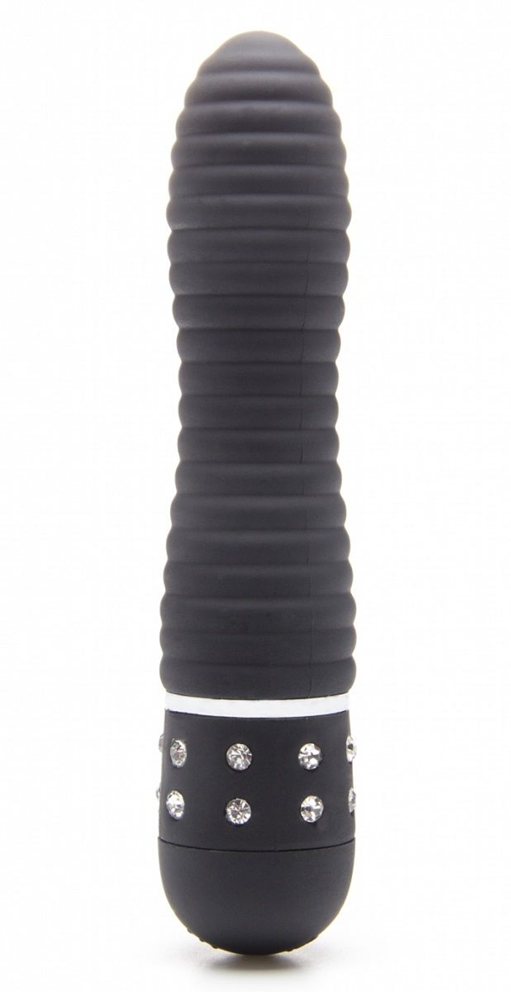 Чёрный мини-вибратор с рёбрышками и стразами Diamond Ribbing Vibe - 11,5 см. (Цвет: черный)