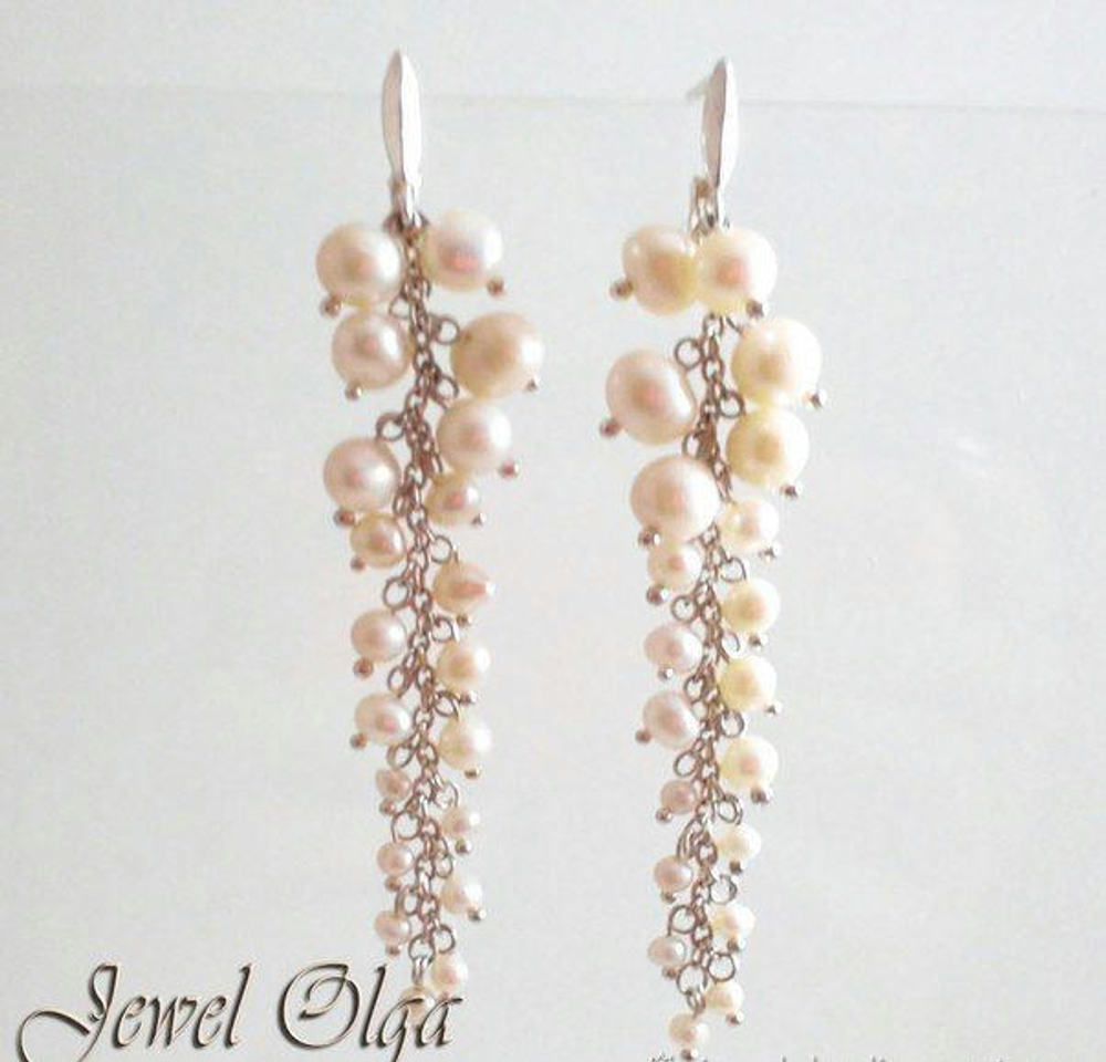 Длинные серьги с жемчугом на свадьбу