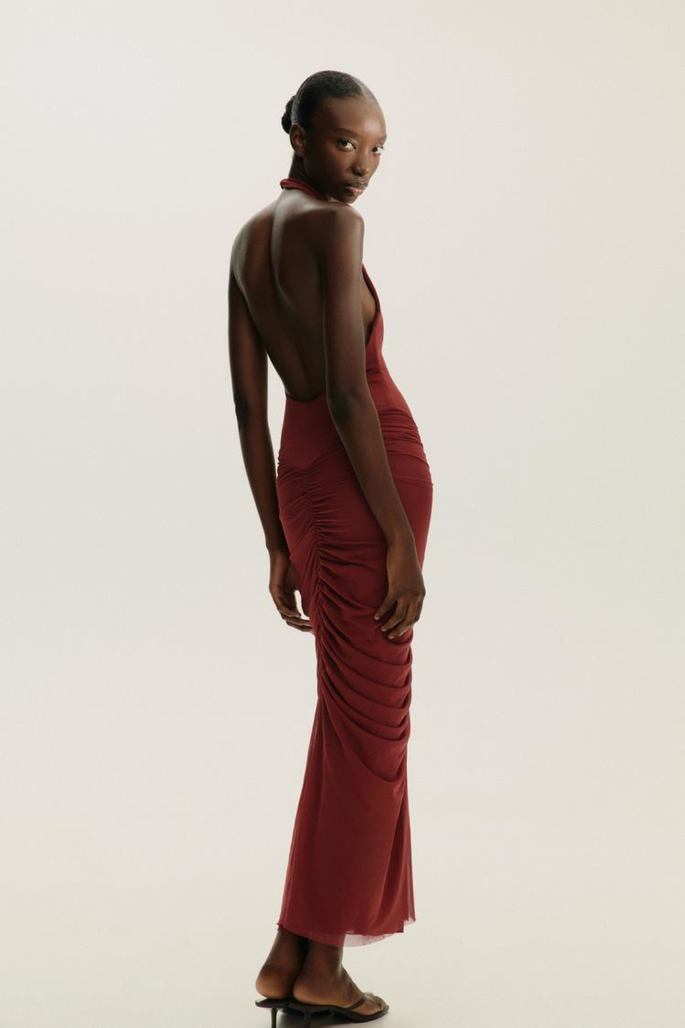 ZARA КОМБИНИРОВАННОЕ ПЛАТЬЕ-ХАЛТЕР, ТЕМНО-РОЗОВЫЙ