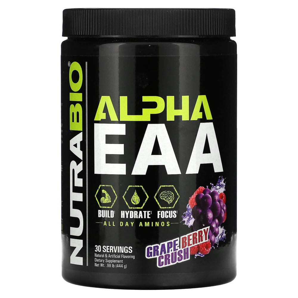 NutraBio, Alpha EAA, незаменимые аминокислоты, со вкусом винограда и ягод, 444 г (0,98 фунта)