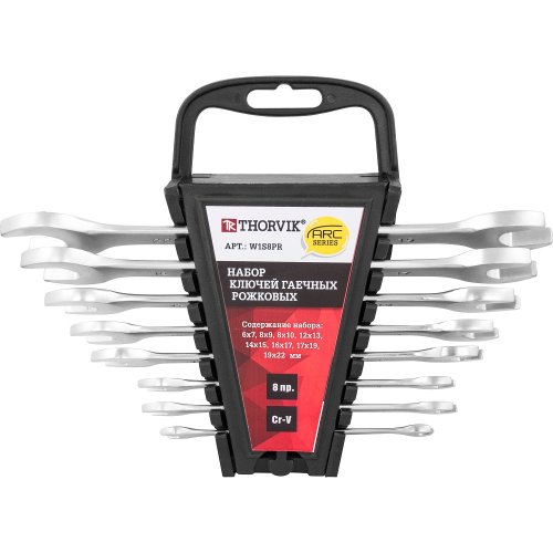 Набор ключей THORVIK гаечных рожковых серии ARC на держателе, 6-22 мм, 8 предметов   W1S8PR