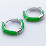 Швензы-кольца, цвет серебро+зеленый, размер 19 мм, цена за пару
