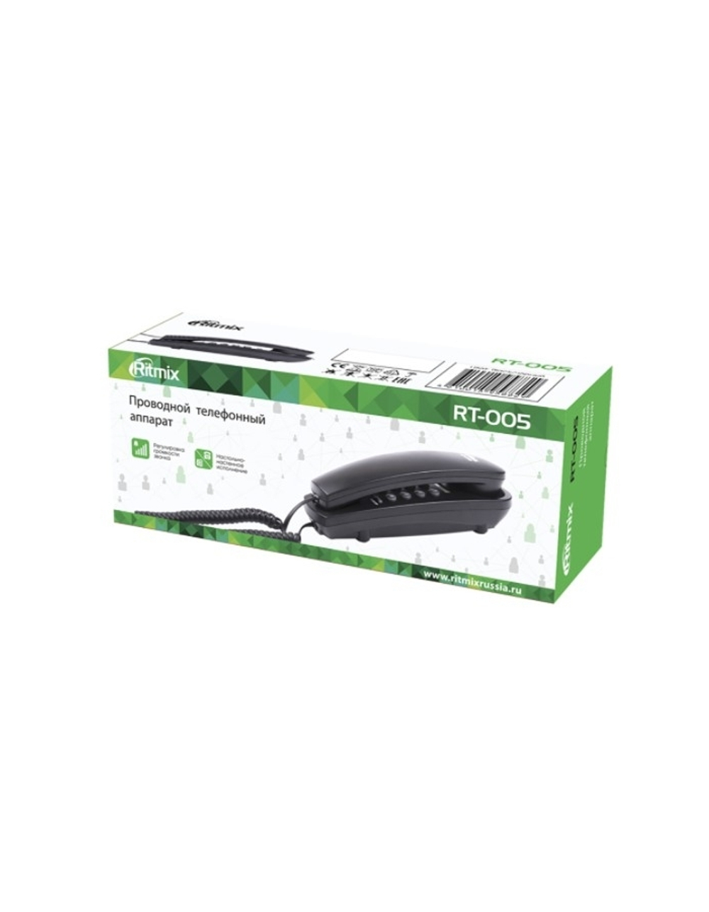 RITMIX RT-005 black (проводной телефон, повторный набор номера, настенная установка, кнопка выключения микрофона, регулятор громкости звонка)