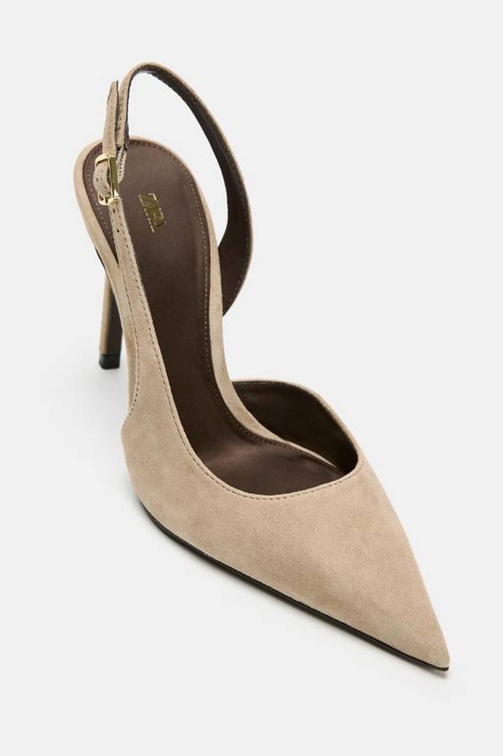 ZARA ЗАМШЕВЫЕ ТУФЛИ С АСИММЕТРИЧНЫМ ВЫРЕЗОМ, БЕЖЕВЫЙ