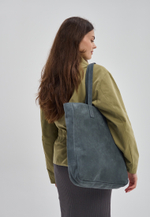 сумка шоппер серо-синий замша