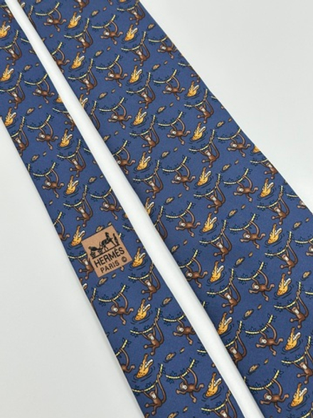 Галстук синий с обезьянами Hermes
