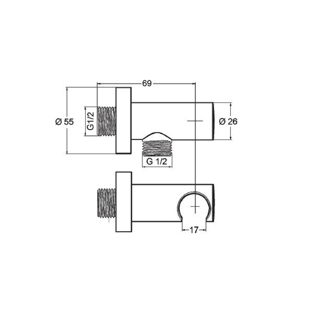 Соединение для шланга Kludi из стены (G1/2) с держателем ручного душа защитой от обратного тока воды, хром 60.547.05-00
