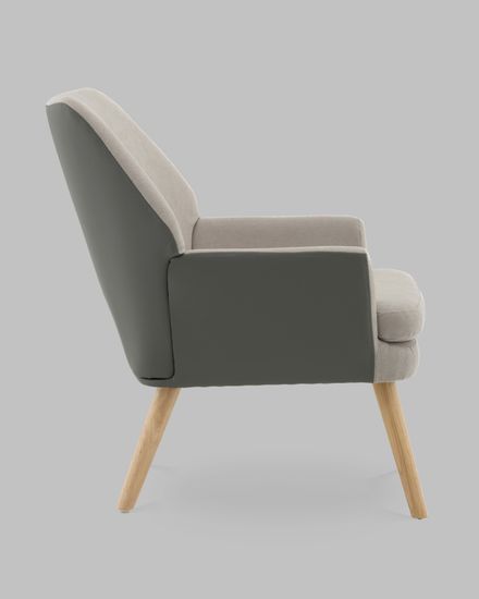 Кресло Харви серый с серой экокожей деревянные ножки