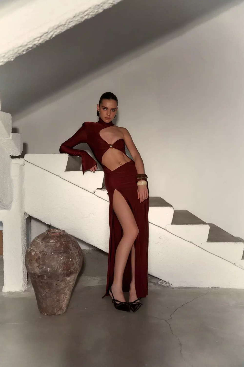 Платье без рукава, бордо