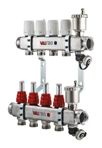 Коллекторный блок Valtec 1"х3/4" 3 выхода с расходомерами (нерж. сталь) VTc.586.EMNX.0603