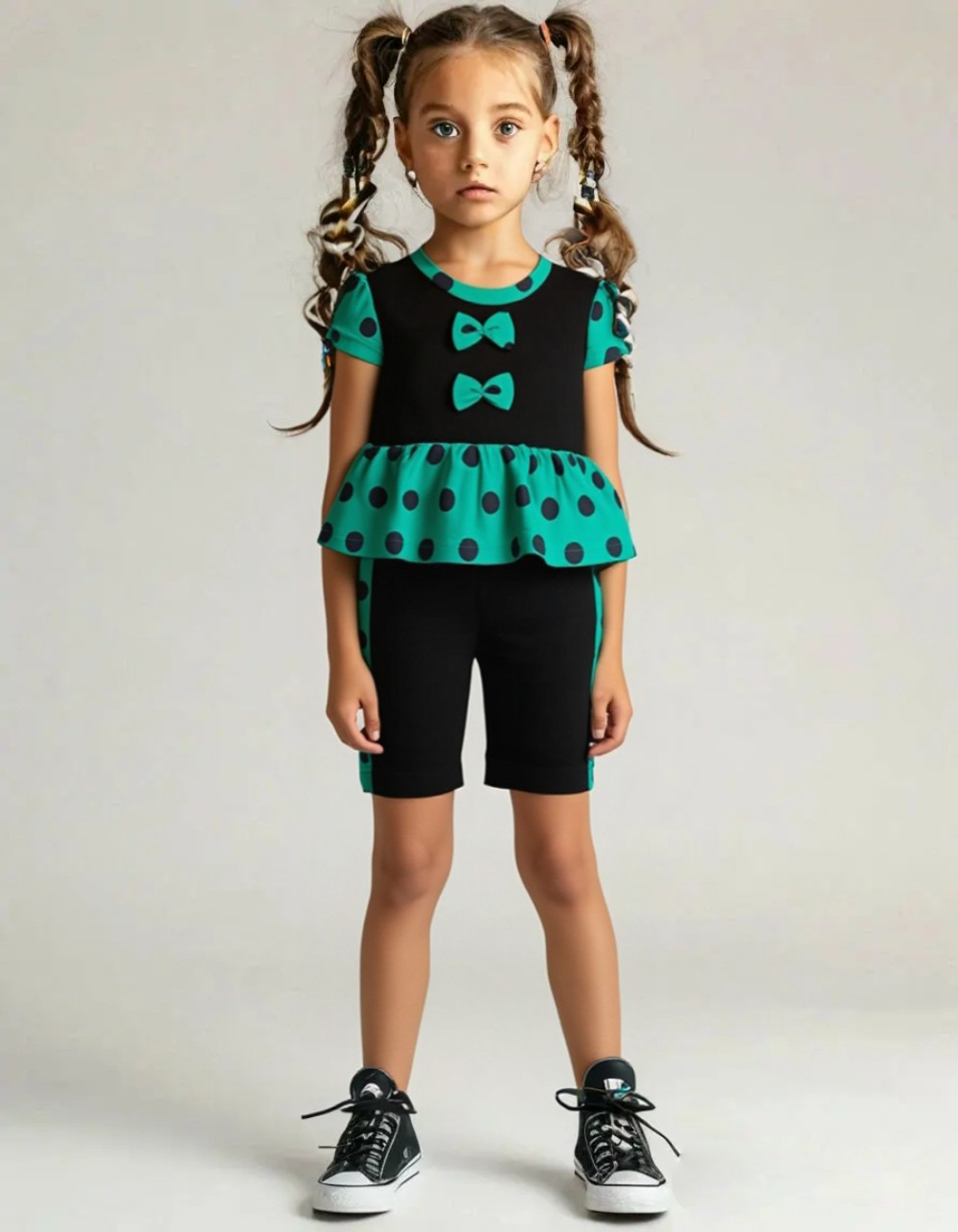 12405 Комплект для девочки кулирка черный/горх за изумруде (64-122/128)